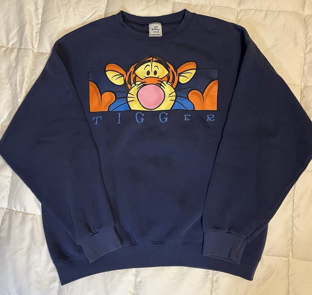Vintage 90s Tigger Sweatshirt Mens L Blue Disney Store Graphic Crewneck Made USA